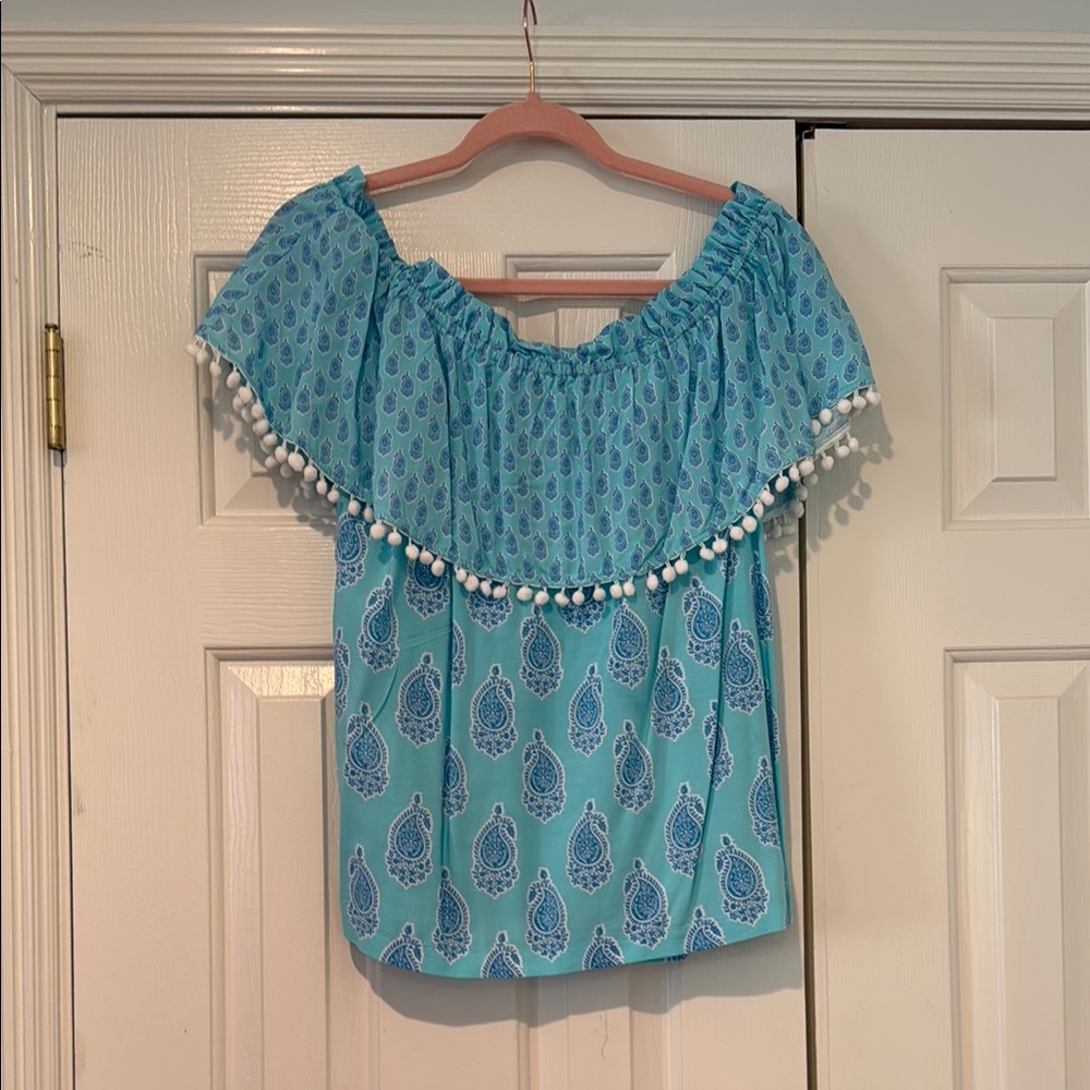 Blue Ruffled Sleeveless Blouse